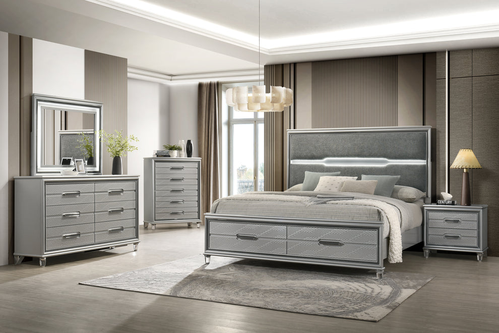 Amiri Silver LED Platform Bedroom Set B6700