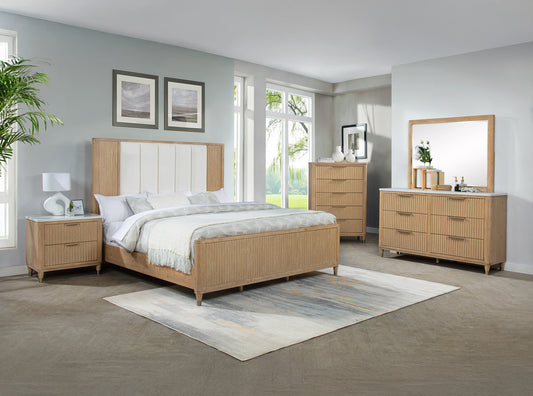Kara Cerused Natural Upholstered Panel Bedroom Set B1450 - Harwin Furniture