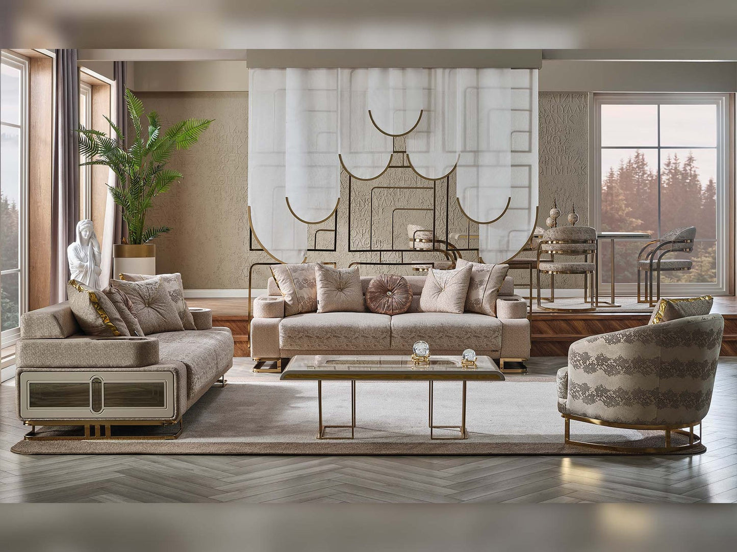 Monza 3-pieces (Sofa & Loveseat & Chair) Livingroom Set Cream