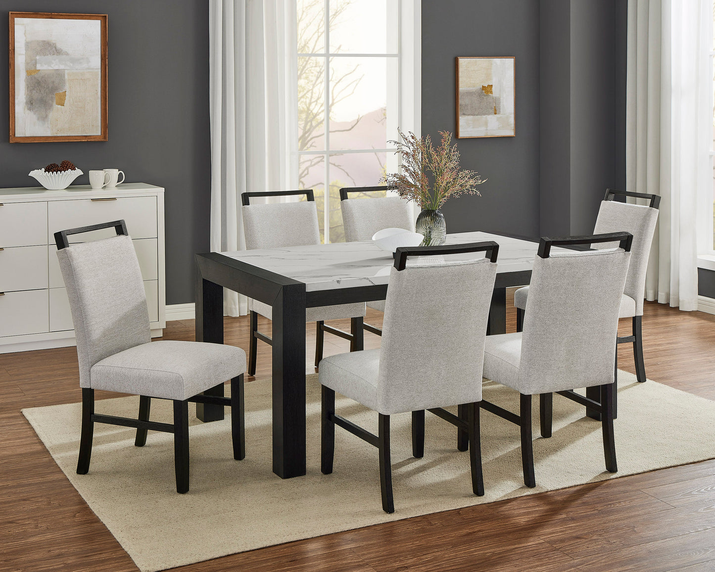 Jules Black/Light Gray Faux Marble Dining Set
