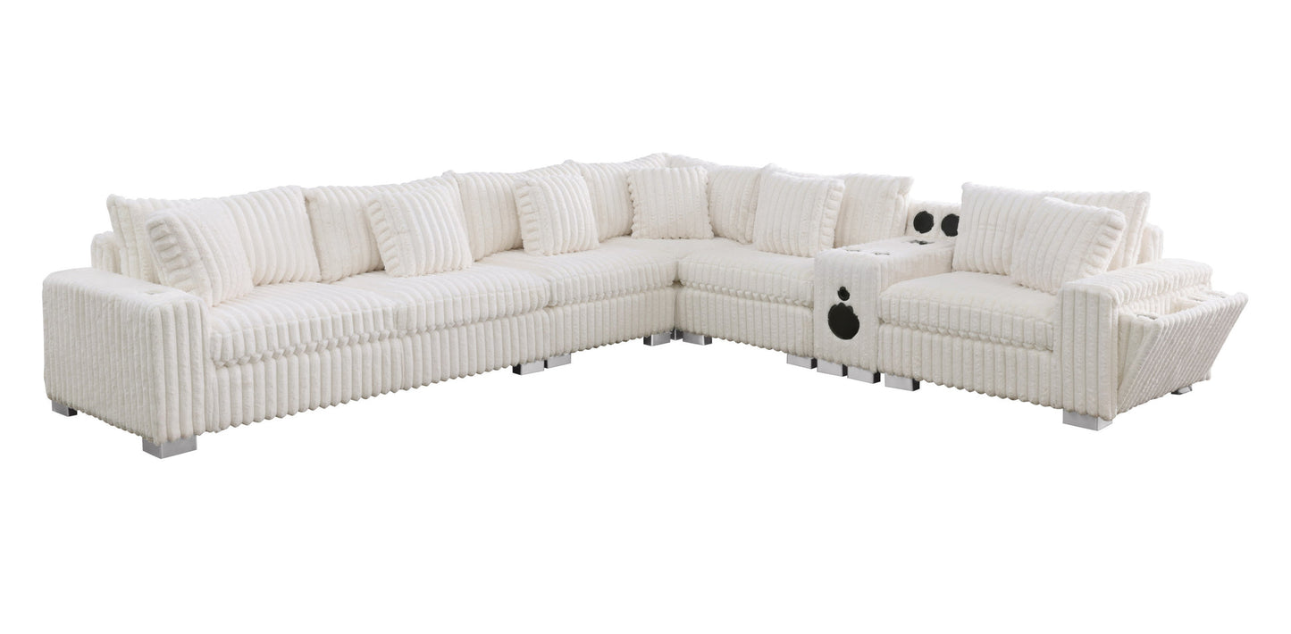 Snuggle Station Cream Corduroy BLUETOOTH SPEAKERS 7pc Sectional  S329