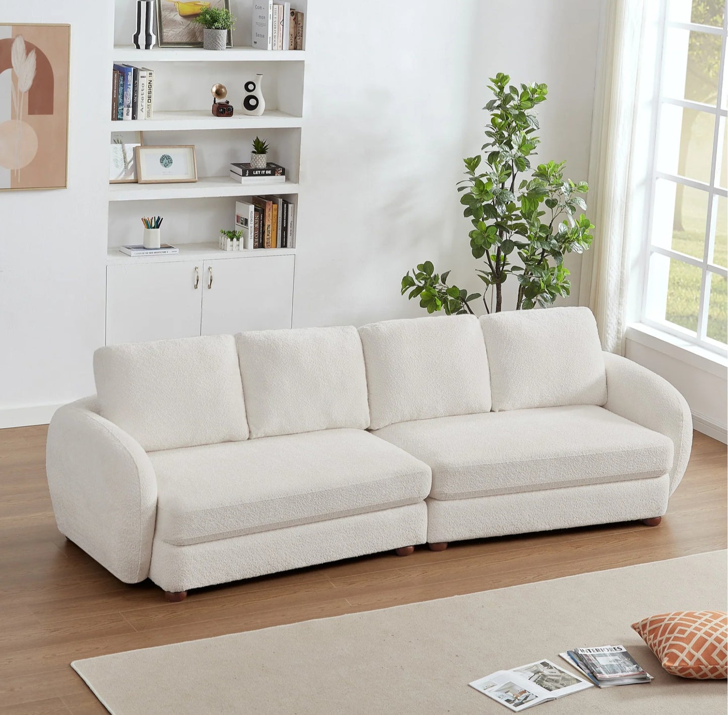 Paton Cream Mid-Century Modern 114.5'' Boucle Fabric Sofa