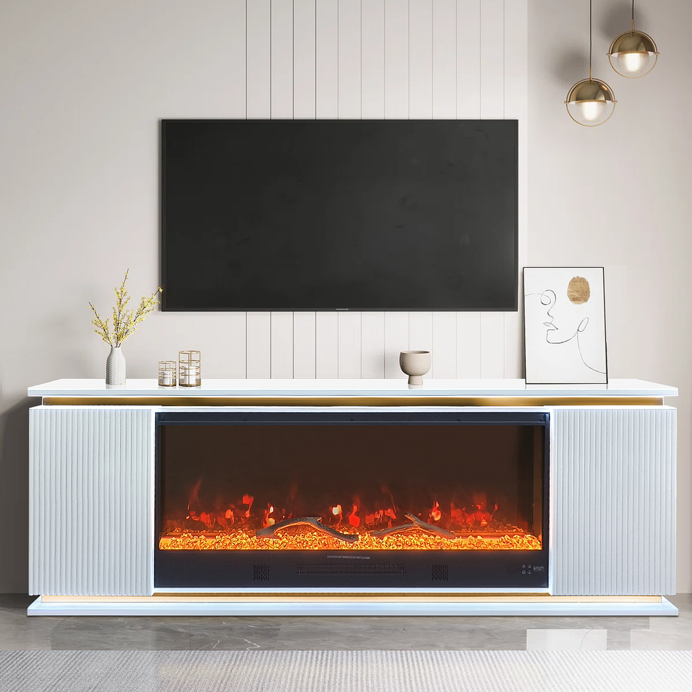 Riva  White LED/BLUETOOTH SPEAKERS  Fireplace Entertainment Center