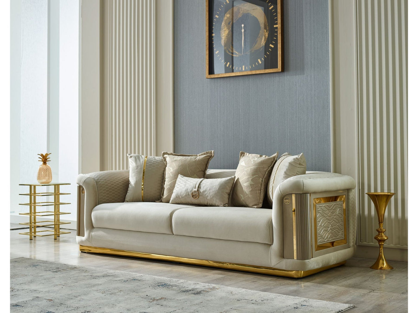 Elegance 3-pieces (Sofa & Loveseat & Chair) Livingroom Set Cream