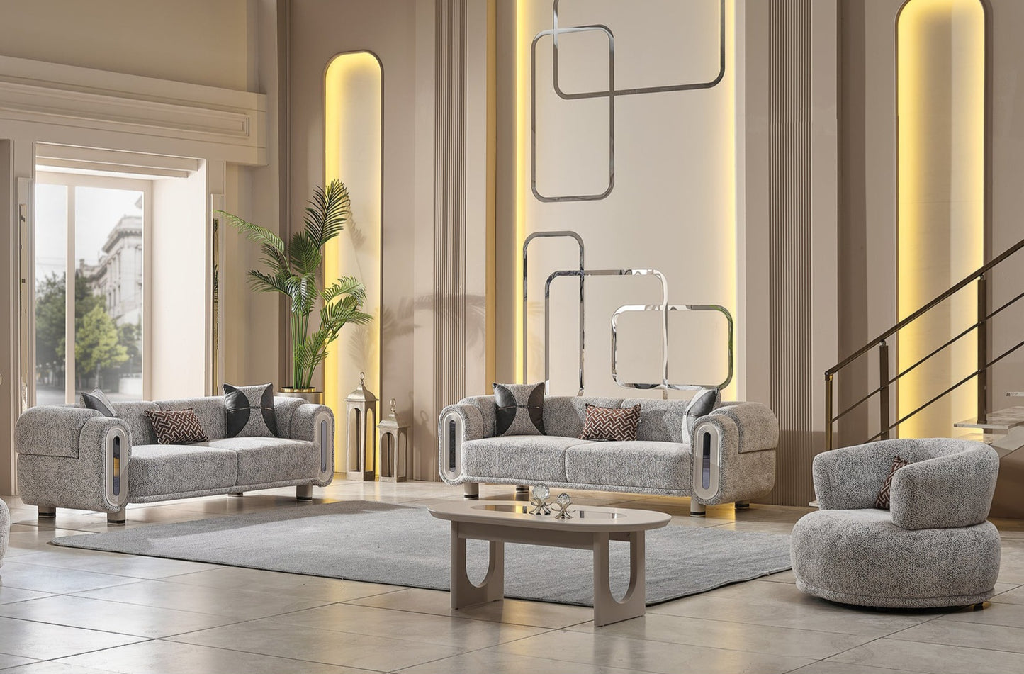 Parma 3-pieces (Sofa & Loveseat & Chair) Livingroom Set Light Grey
