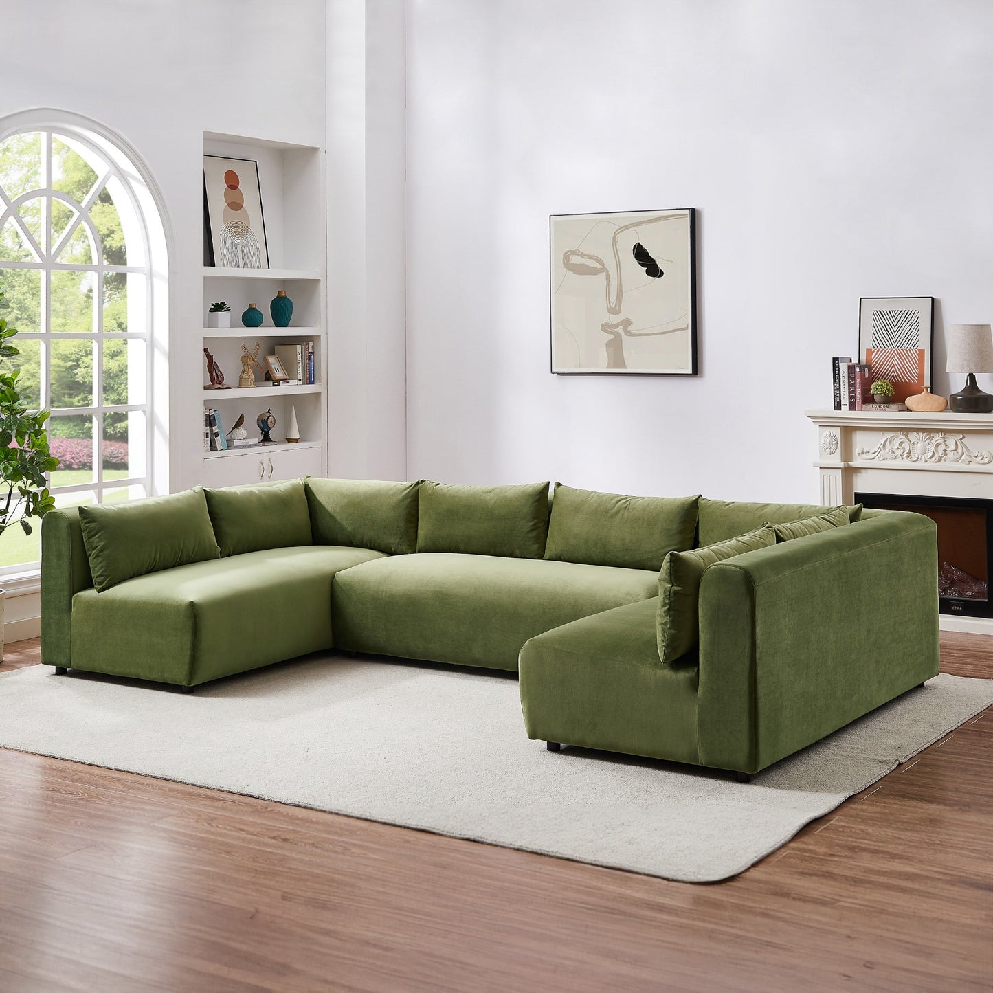 Langridge Olive Green Velvet Modular Corner Sectional