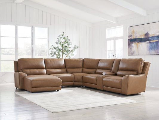 DeepWakes Caramel 6pc Power Reclining Sectional with LAF Chaise | PCU626063