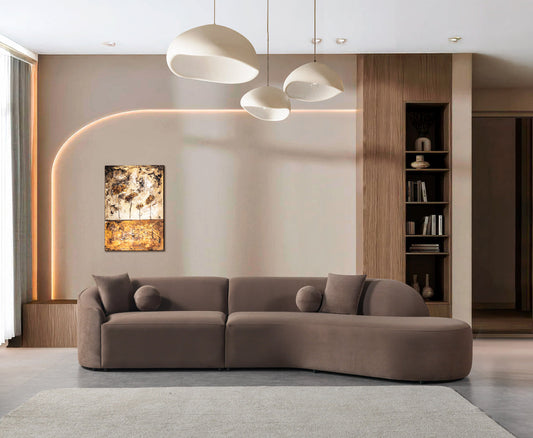 Cloe Coffee Velvet Curved 134" RAF Sectional