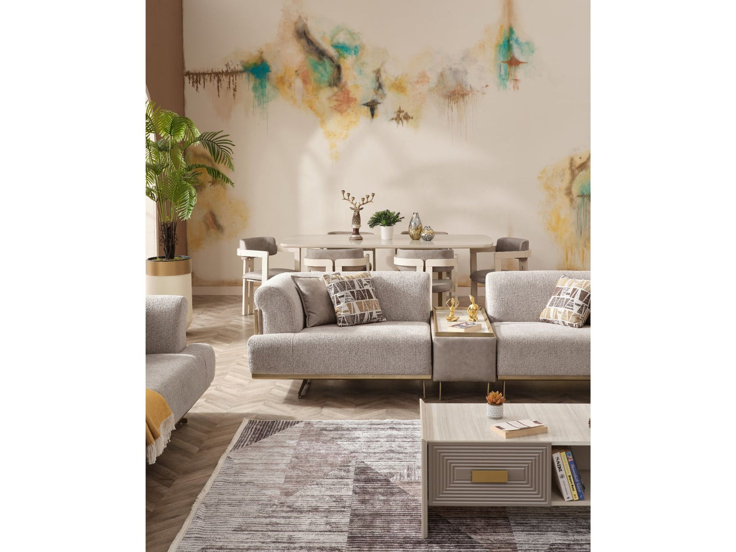 Urla 3-pieces (Sofa & Module Sofa & 1 Chair) Livingroom Set Cream
