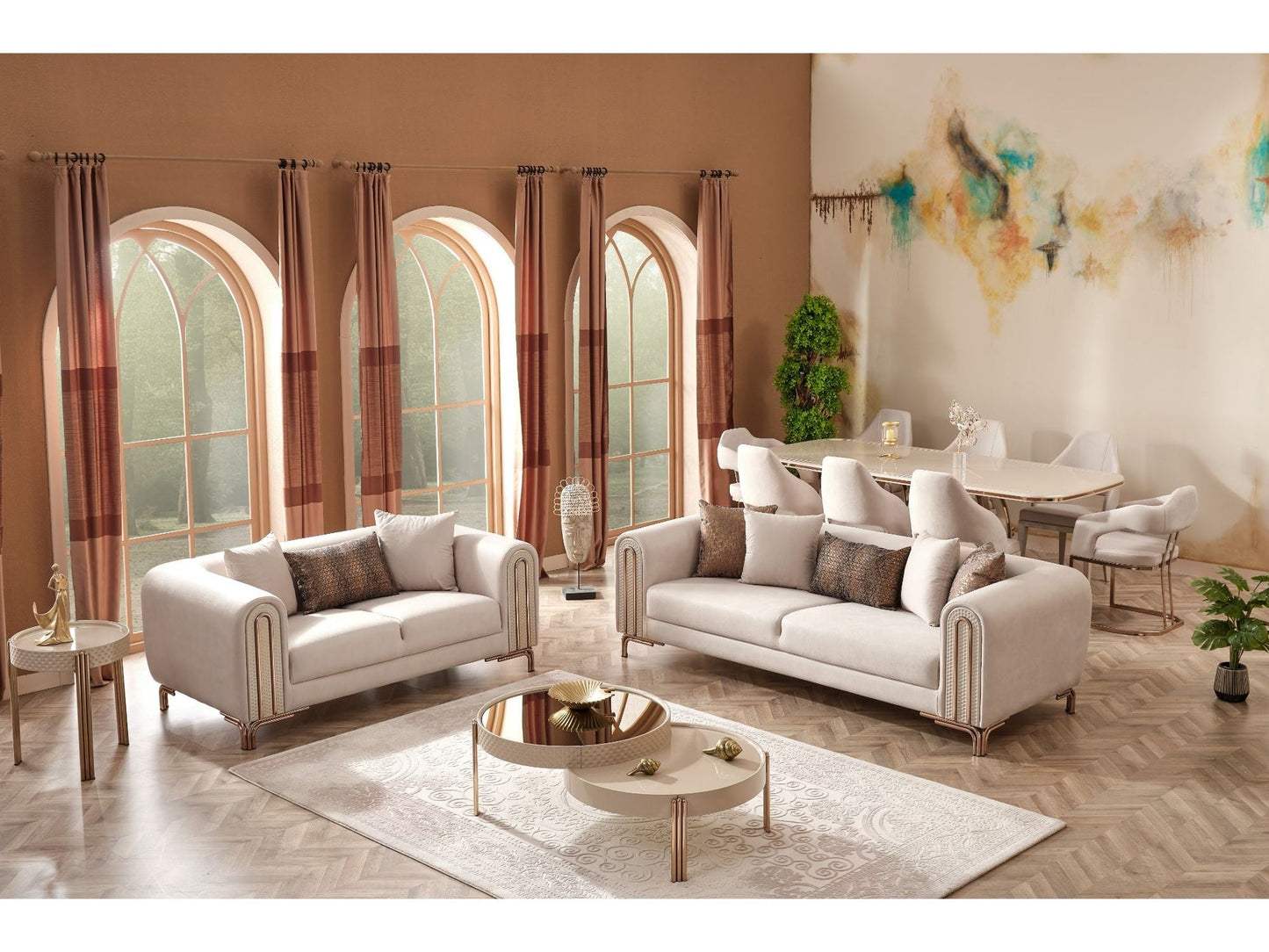 Paris 3-pieces (Sofa & Loveseat & Chair) Livingroom Set Cream