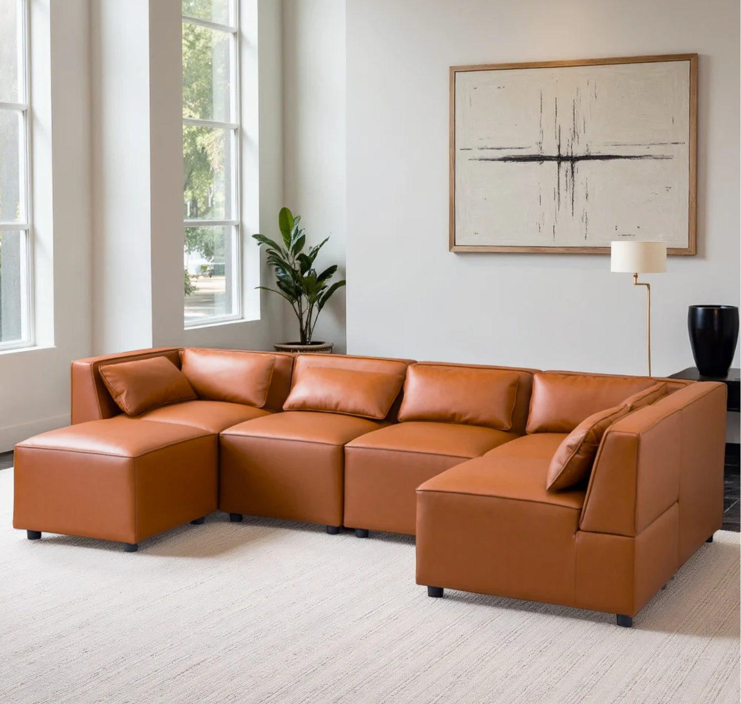 Reno Cognac Vegan Leather Modular Sofa