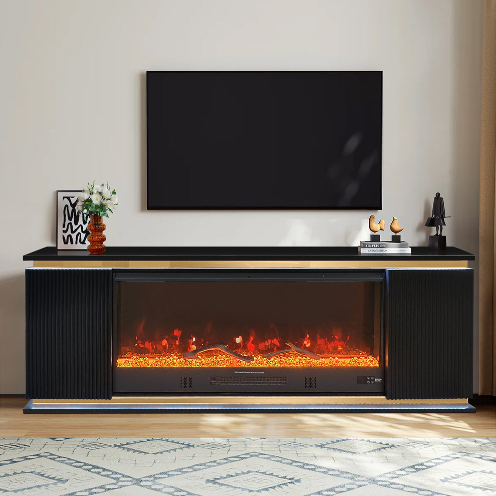 Riva Black LED/BLUETOOTH SPEAKERS  Fireplace Entertainment Center