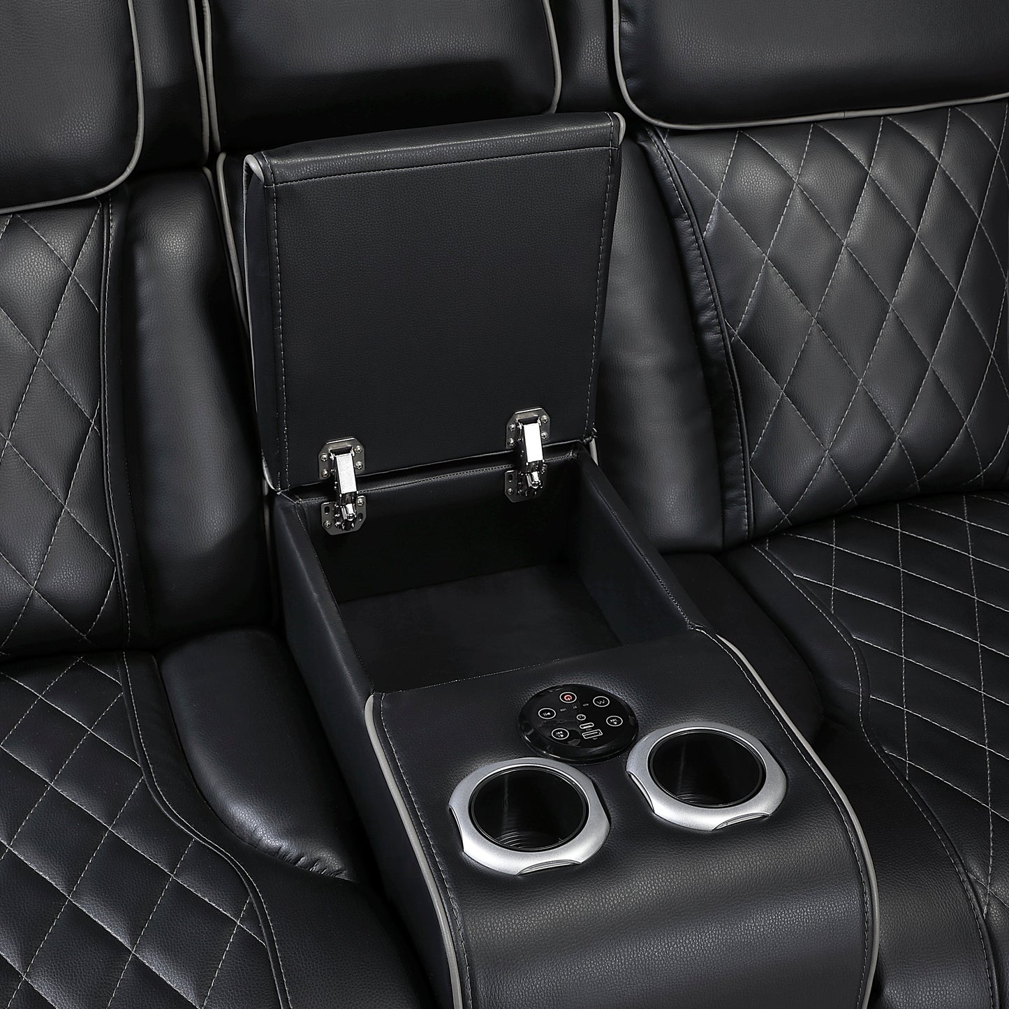 Fairway Black 3pc LED/POWER Reclining Sectional with Consoles and Wireless Speakers