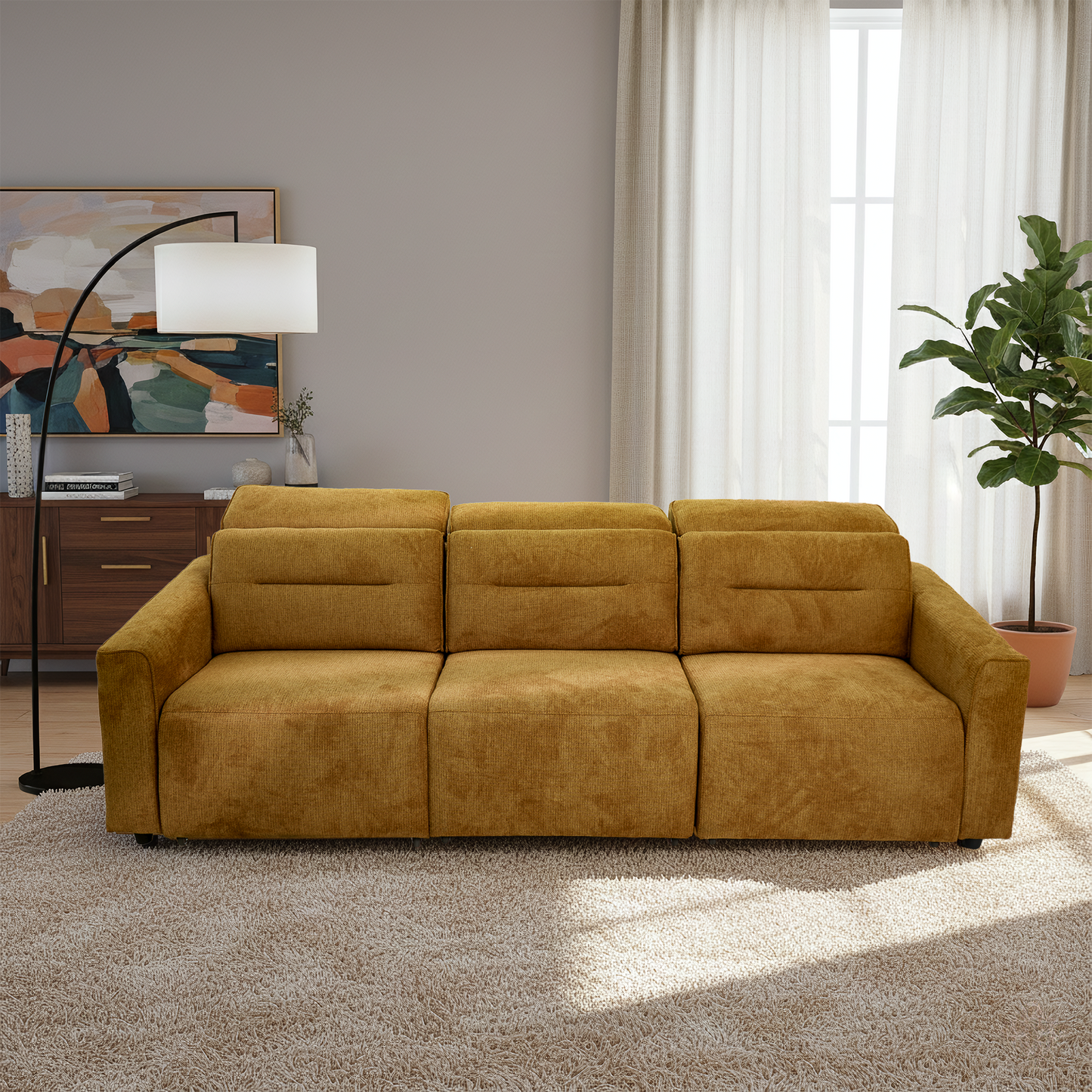 Falmouth Gold Fabric Power Slider Sofa