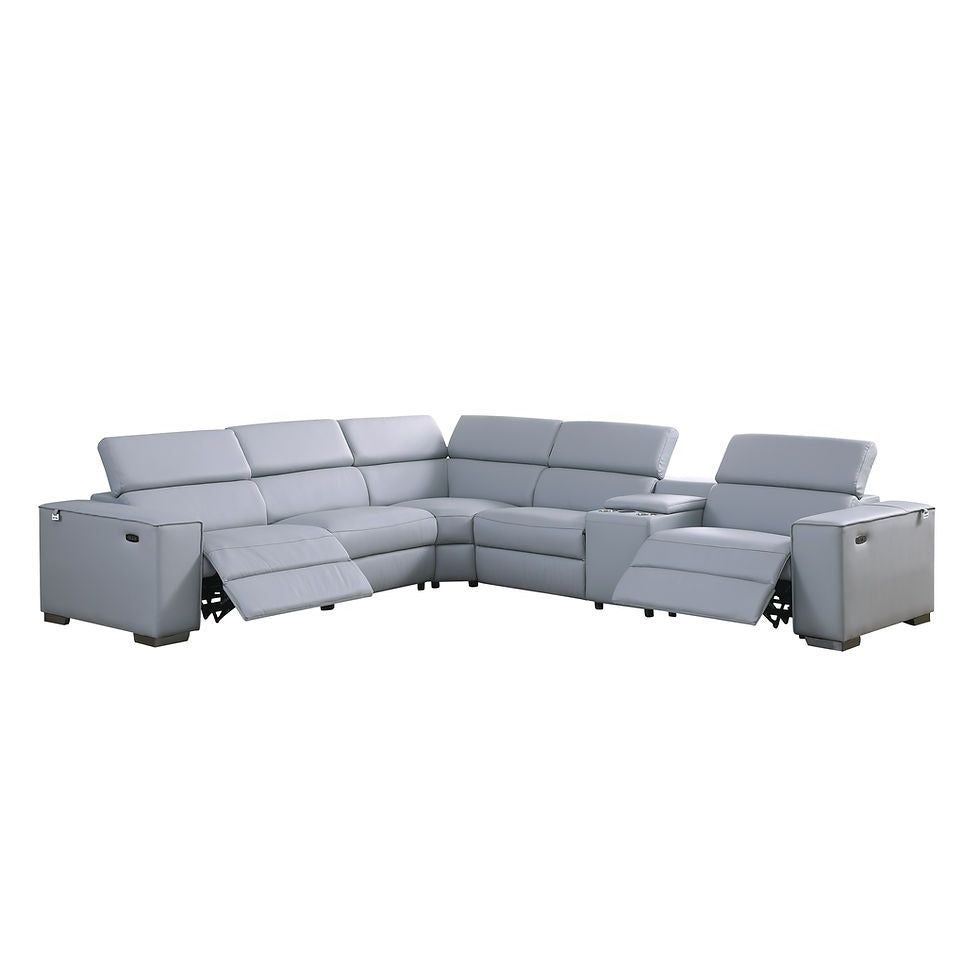 Picasso Light Blue 2-POWER  Leather Match 6pc Sectional  MI631