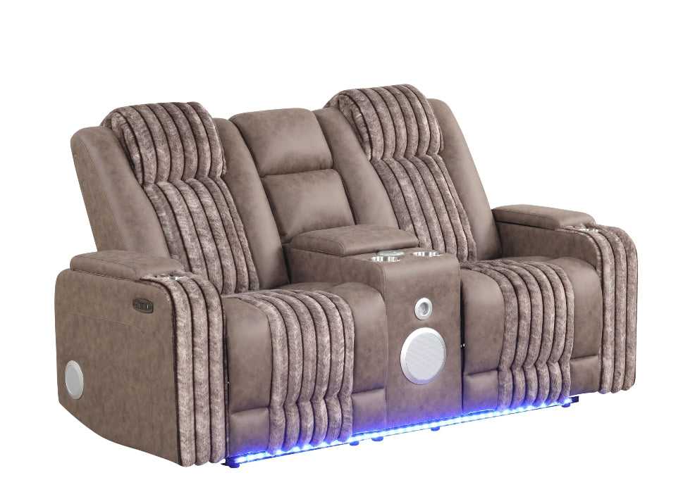Lita Brown POWER RECLINER/ HEADREST/LED 3pc Living Room Set S4225
