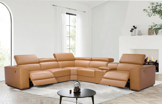 PicassoII Carmel 2-POWER Italian Leather 6pc Sectional  MI633