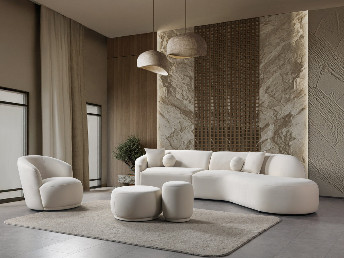 Cloe Ivory Velvet Curved 134" RAF Sectional