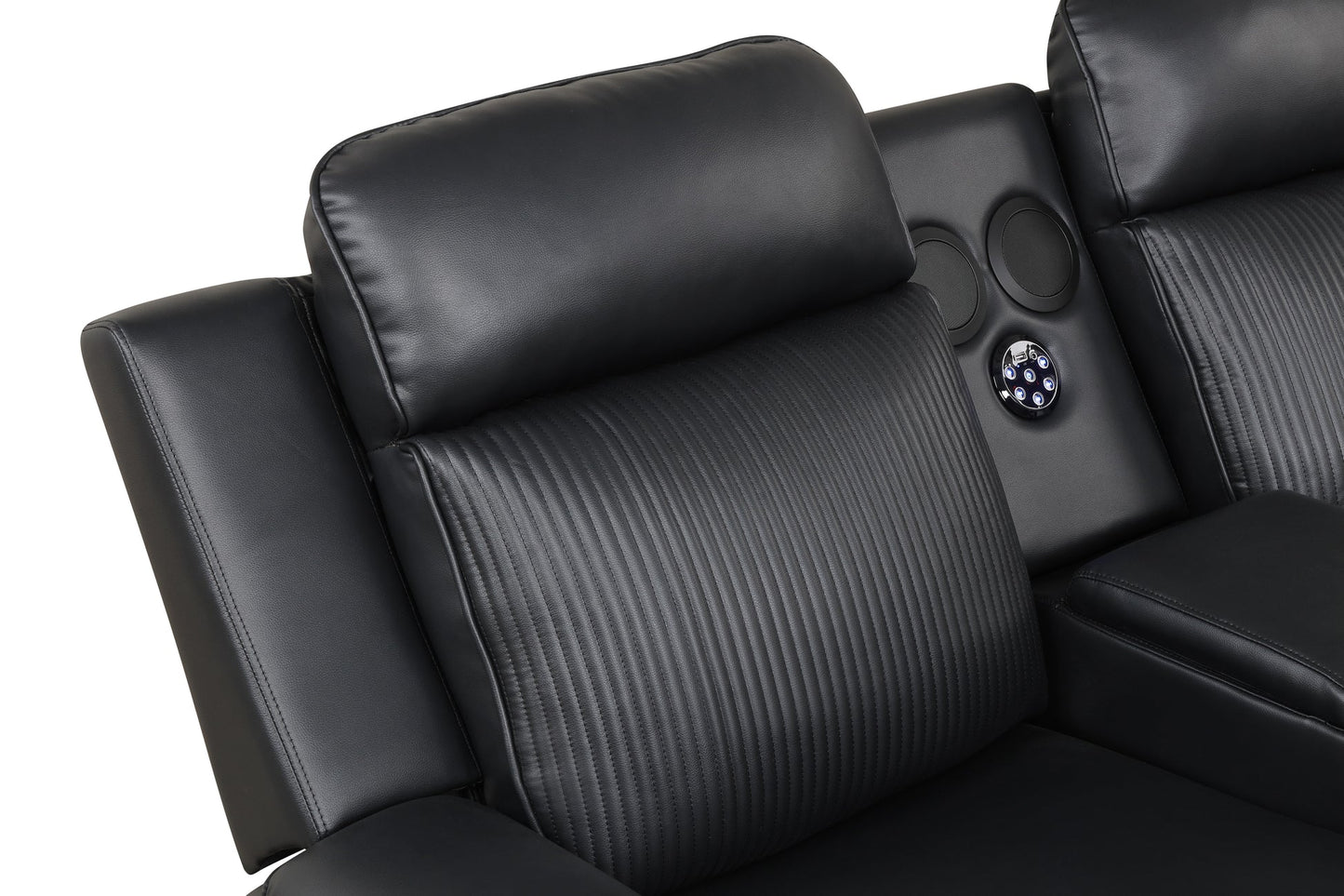 Galaxy Black Leather POWER/BLUETOOTH SPEAKERS/LED Reclining Sectional S3550