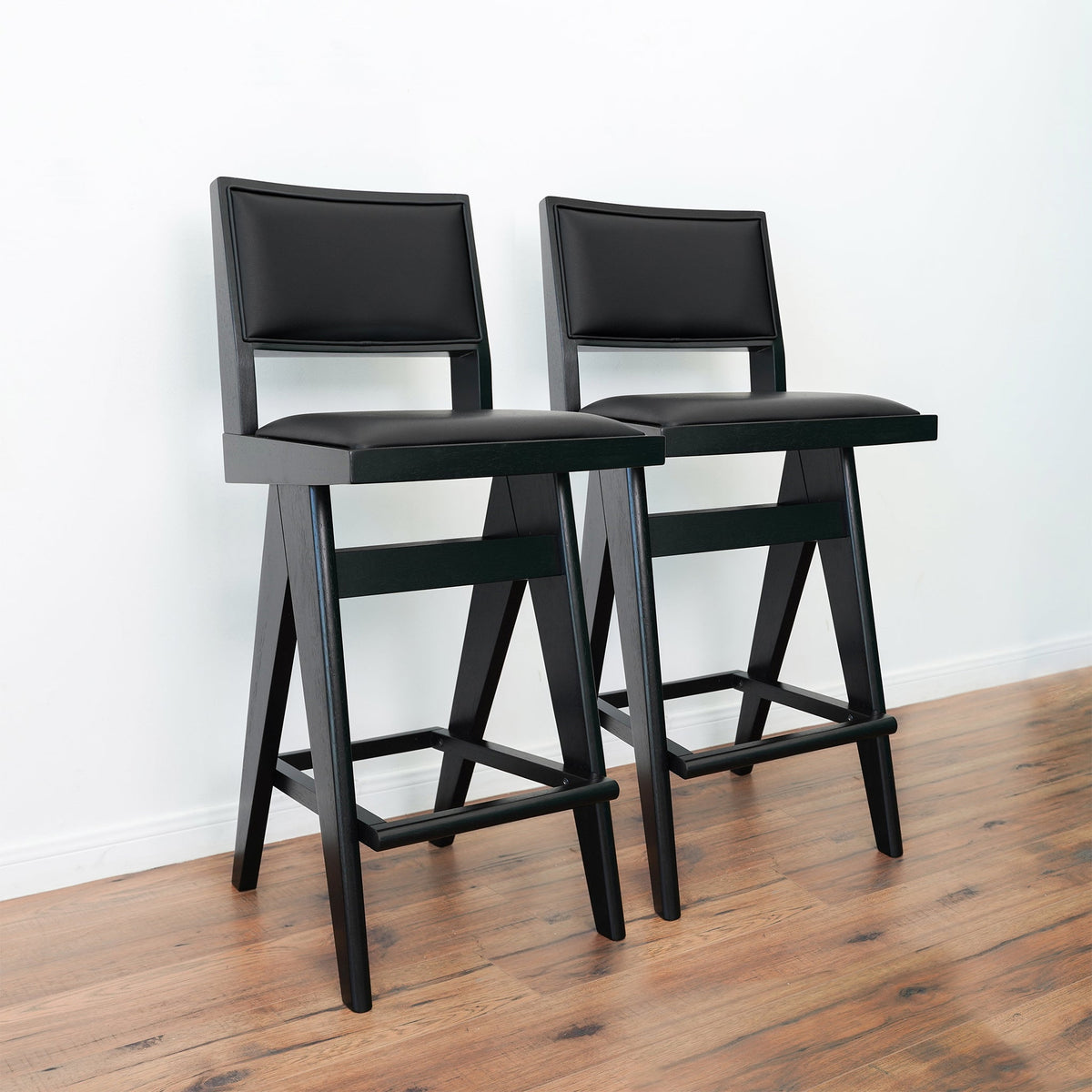 Keira Black Vegan Leather Bar Stool (Set Of 2)