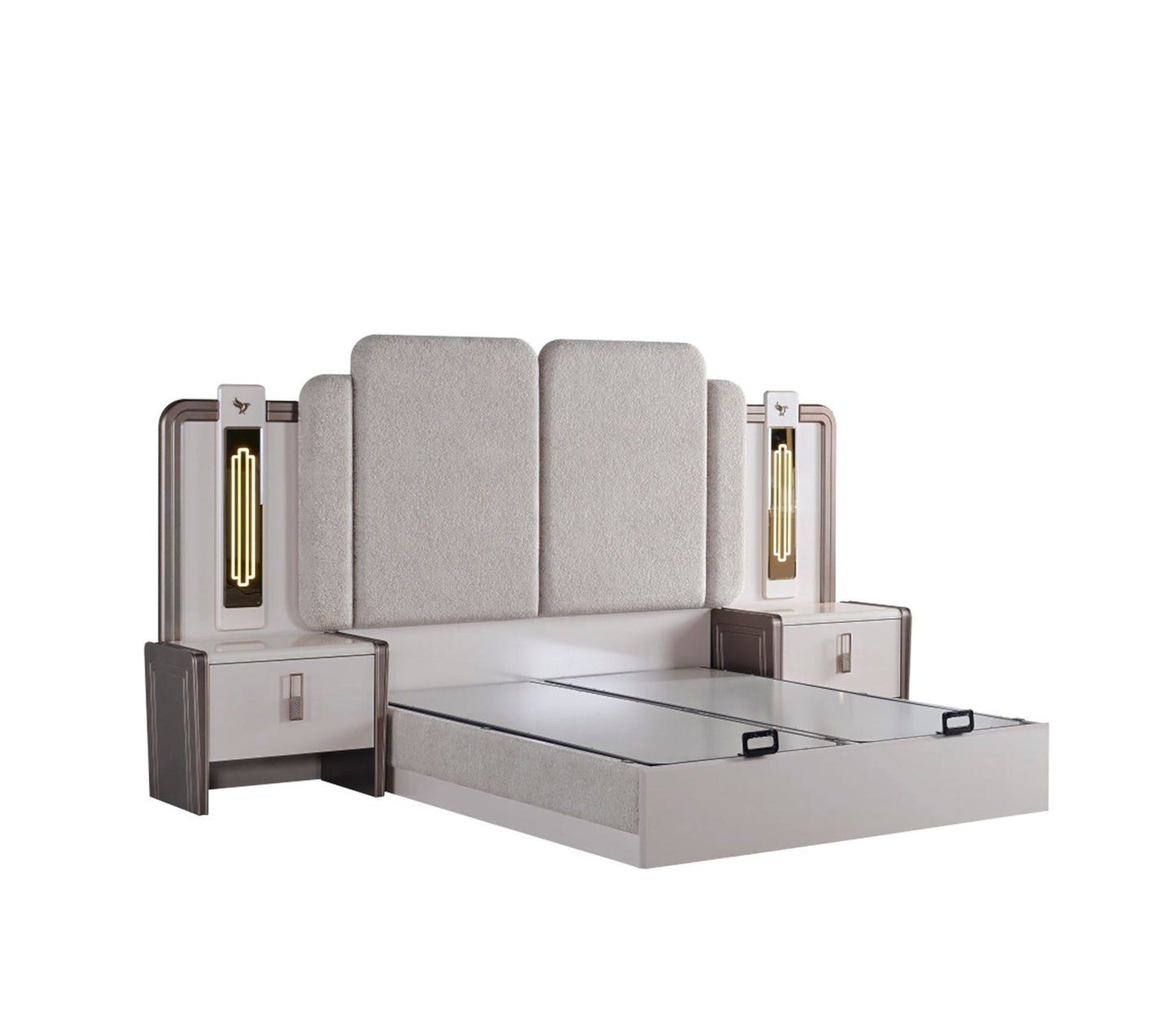 Nirvana Luxury Bedroom Set (Bed & Dresser With Mirror & Ottoman & 2 Nightstand With Back )
