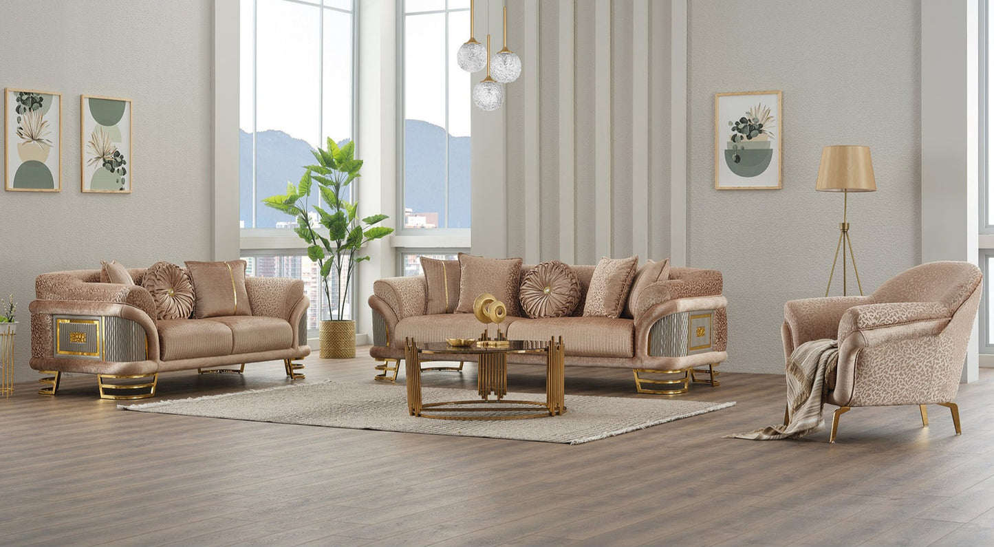 Versace 3-pieces (Sofa & Loveseat & Chair) Livingroom Set Beige
