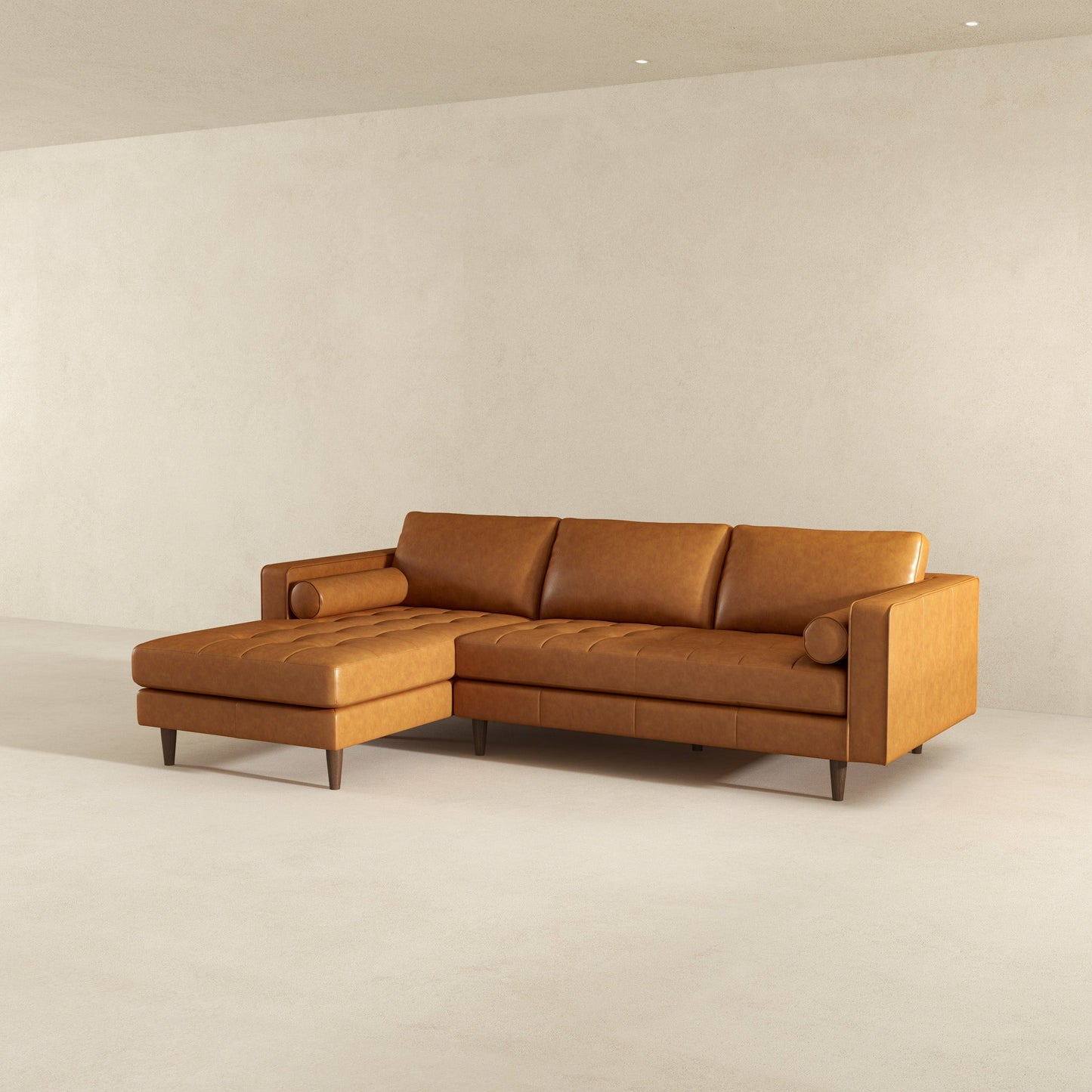 Anthony 101" Tan Leather L Shape Corner LAF Sectional