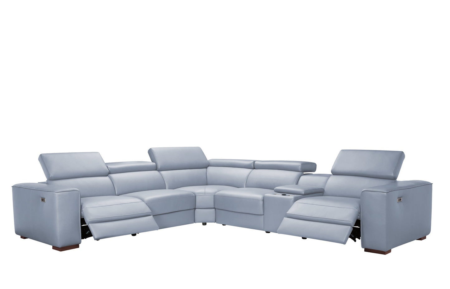Picasso II Light Blue 2-POWER Italian Leather Match 6pc Sectional  MI631