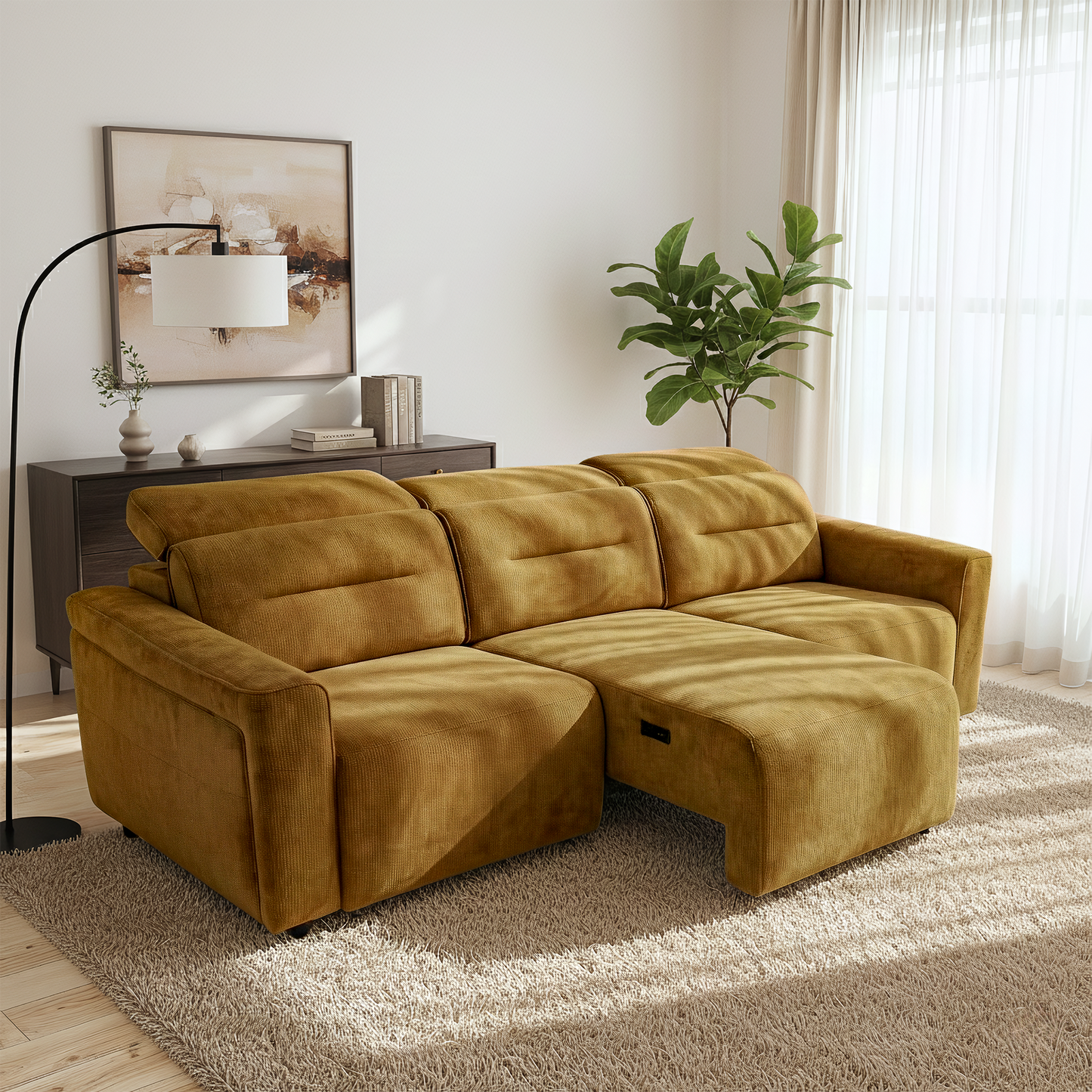 Falmouth Gold Fabric Power Slider Sofa