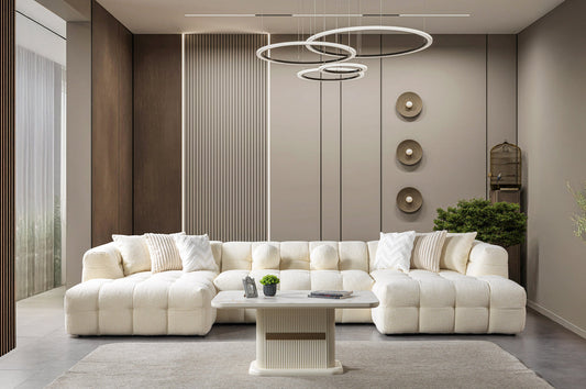 Ivy Ivory Boucle Double Chaise 146" Sectional