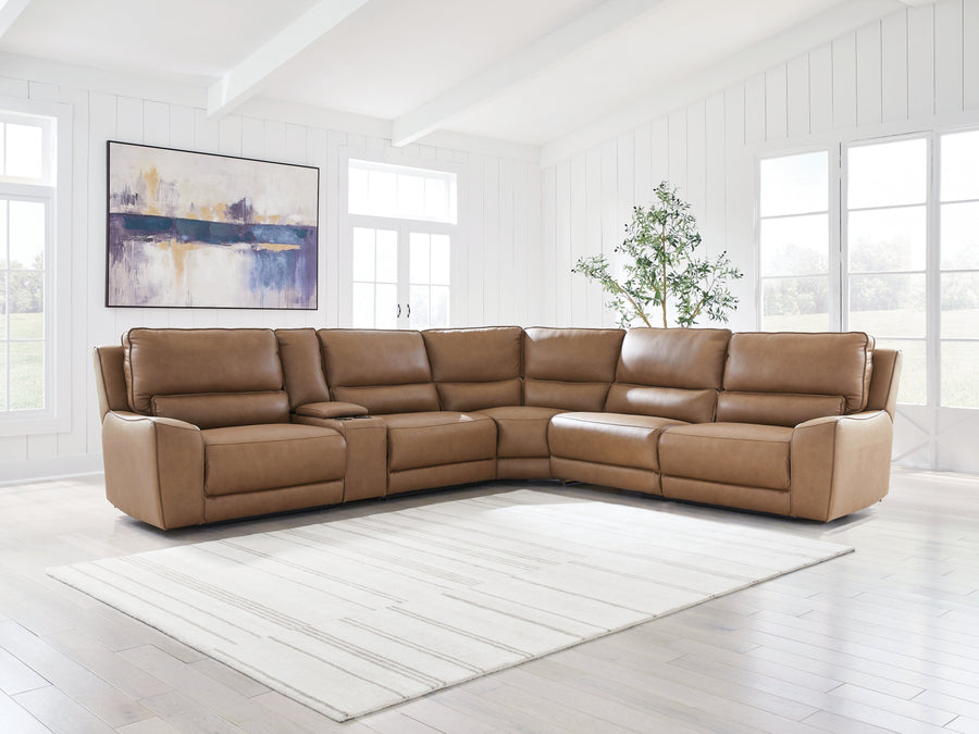 DeepWakes Caramel 6pc Reclining Sectional with Storage Console | PCU62606