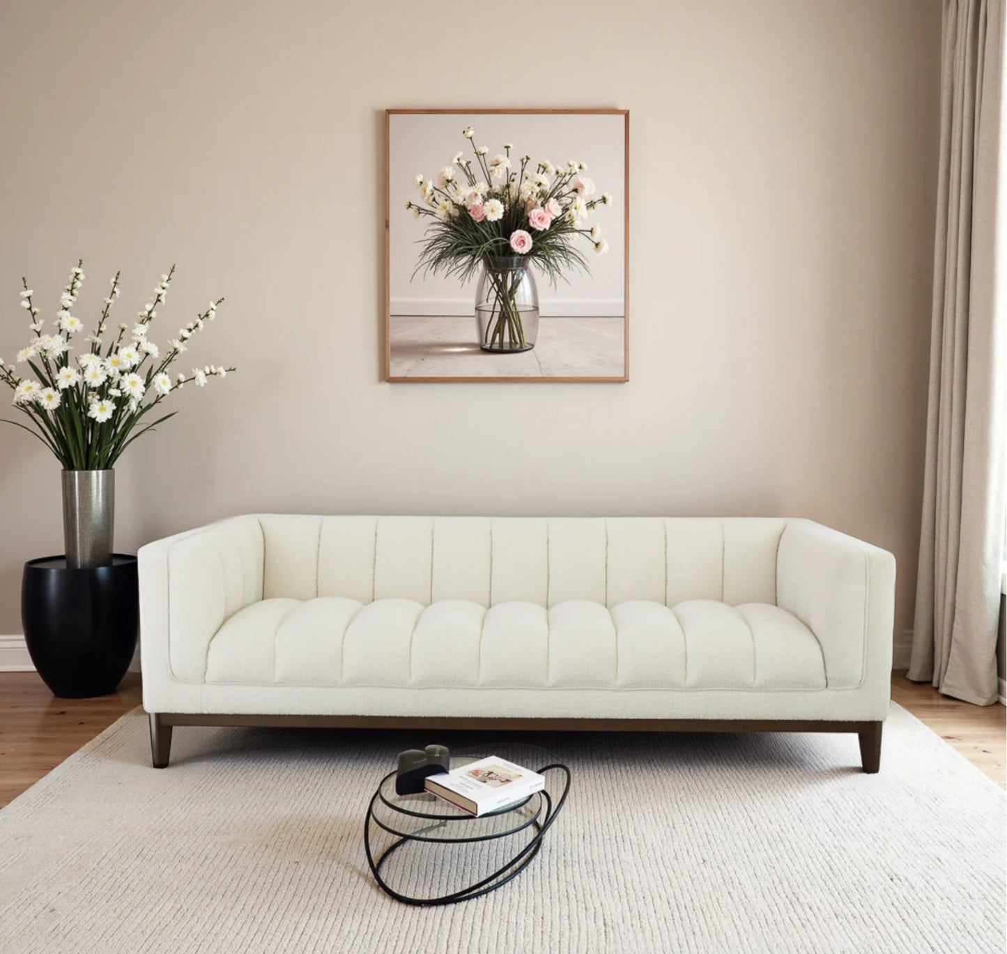 Melissa 91" Mid-Century Modern White Boucle Sofa