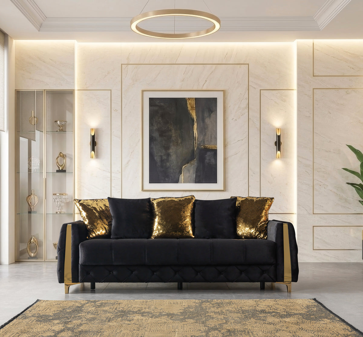 Florence Black Velvet Sofa 88" & Loveseat 64"