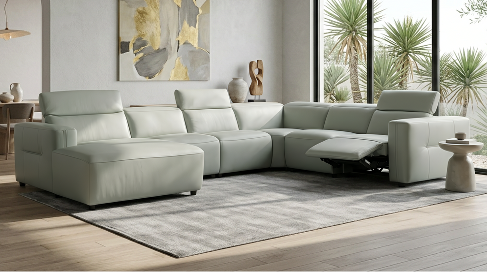 Noel Grey Italian Leather/Match POWER Reclining Sectional with Chaise MI-2525