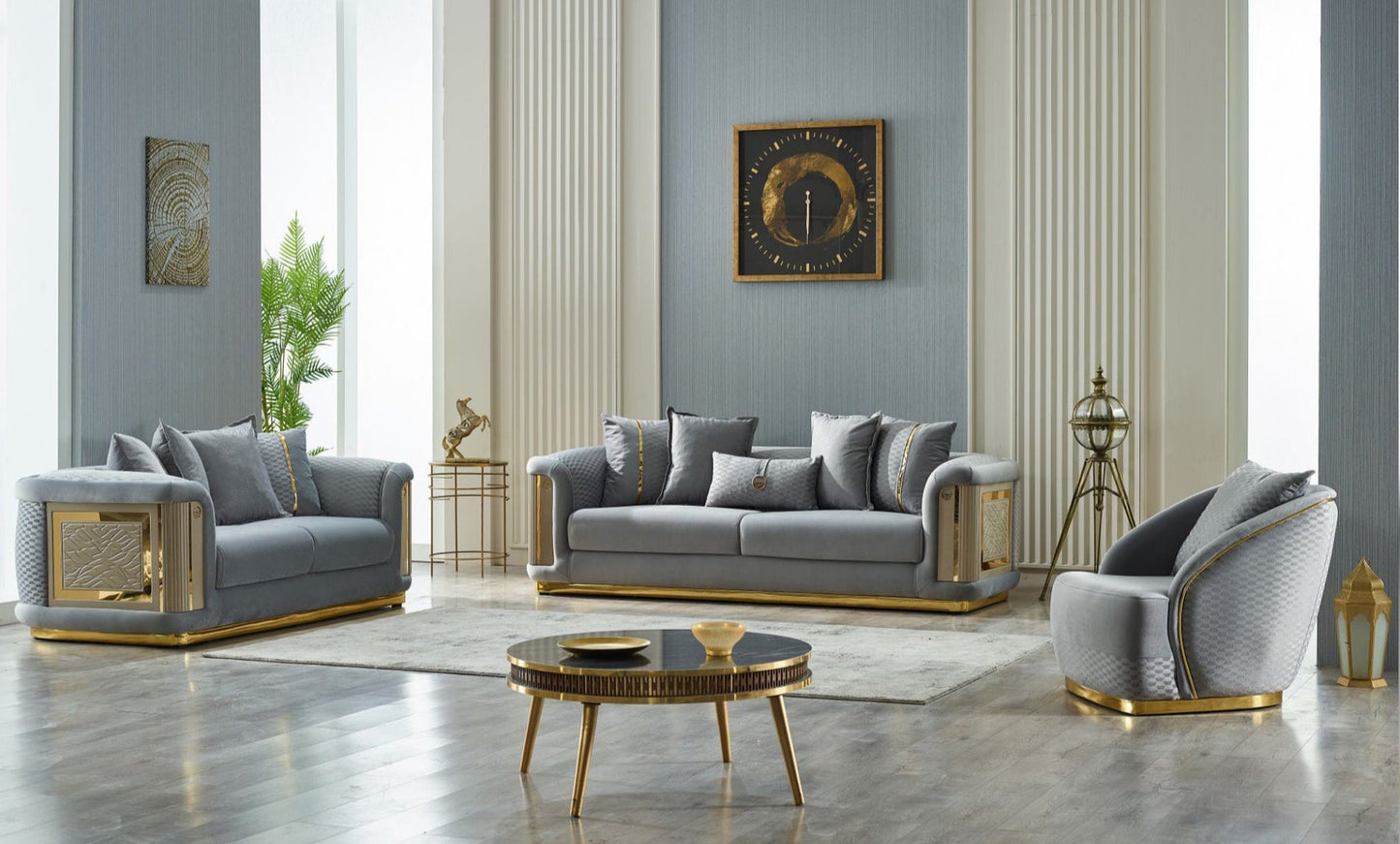Elegance 3-pieces (Sofa & Loveseat & Chair) Livingroom Set Light Grey