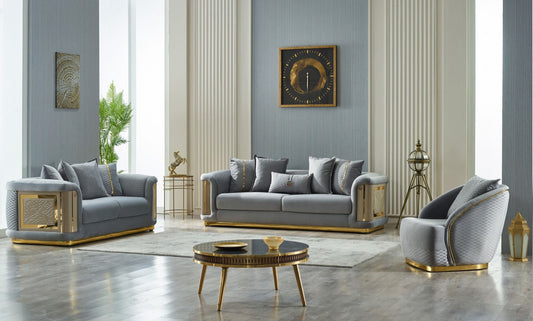 Elegance 3-pieces (Sofa & Loveseat & Chair) Livingroom Set Light Grey