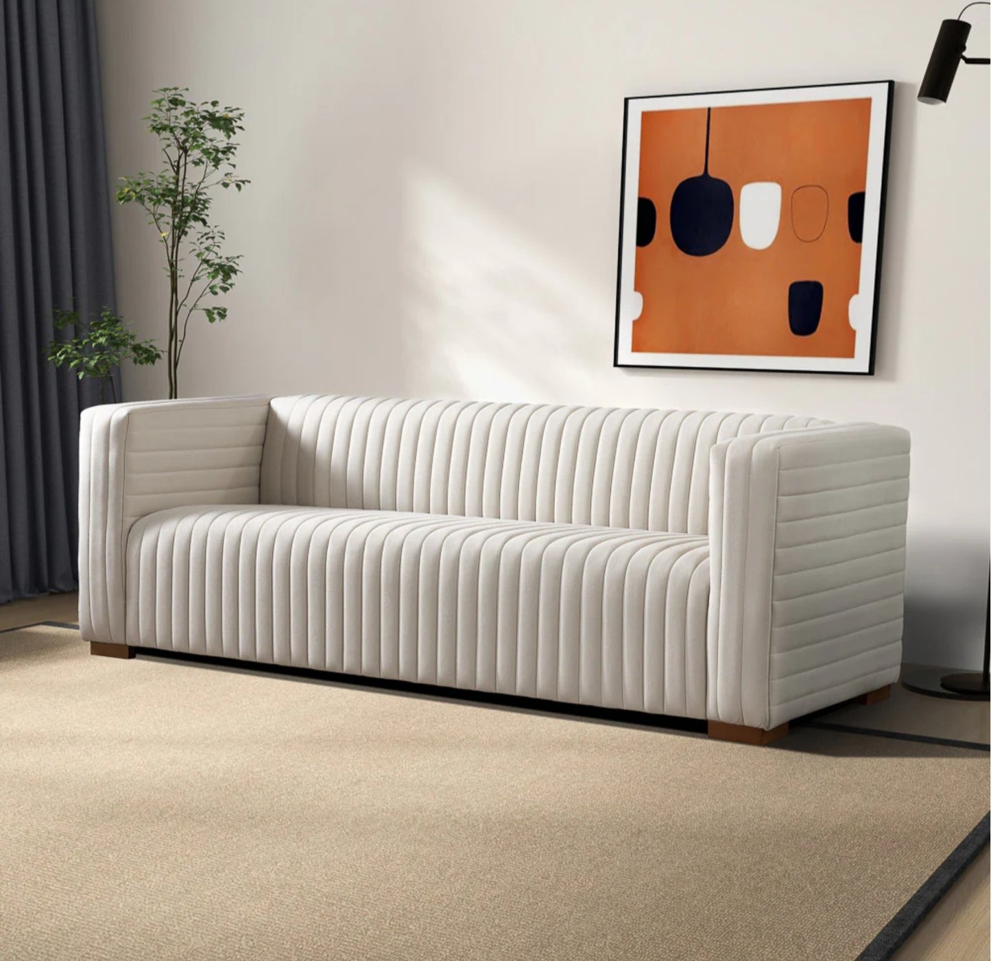 April 86" Beige Boucle Mid Century Modern Sofa