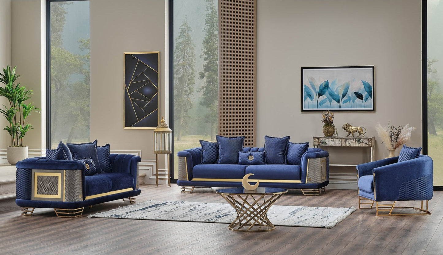 Romans 3-pieces (Sofa & Loveseat & Chair) Livingroom Set Navy Blue