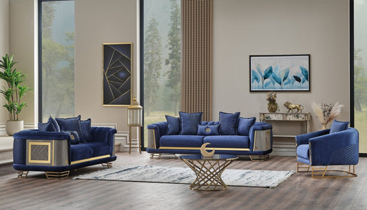 Romans 3-pieces (Sofa & Loveseat & Chair) Livingroom Set Navy Blue