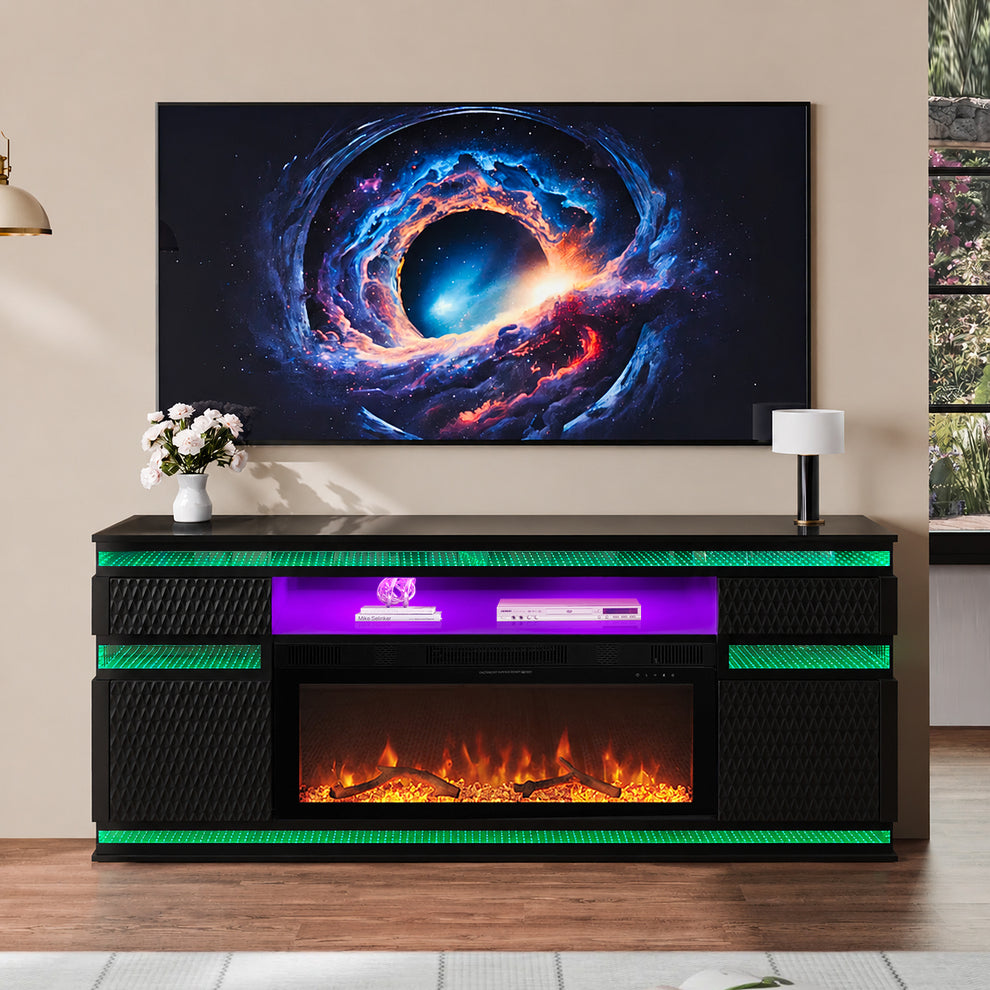 A-W036 Black LED/BLUETOOTH SPEAKERS TV Stand Fireplace