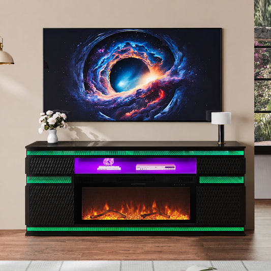A-W036 Black LED/BLUETOOTH SPEAKERS TV Stand Fireplace