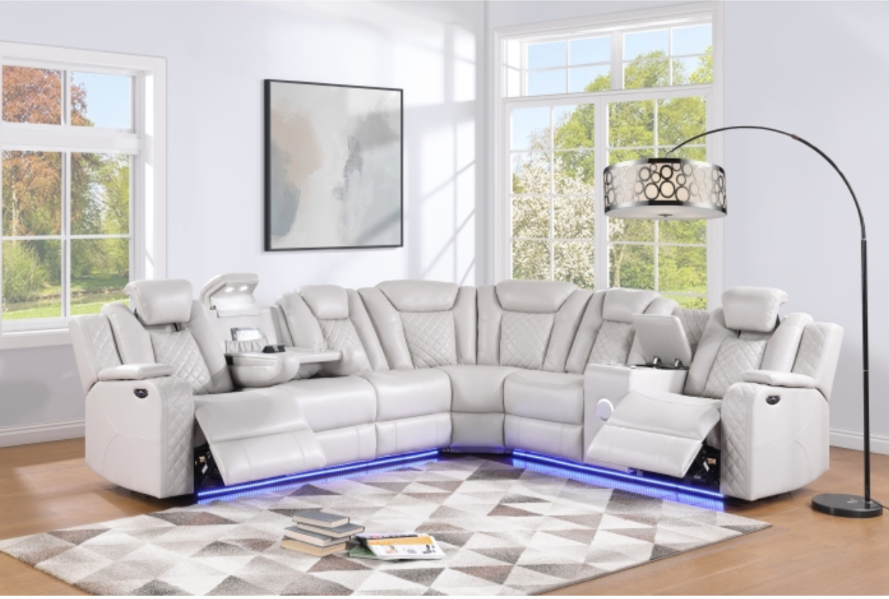 Radiant Grey POWER/LED/BLUETOOTH SPEAKERS Reclining Sectional SH8895