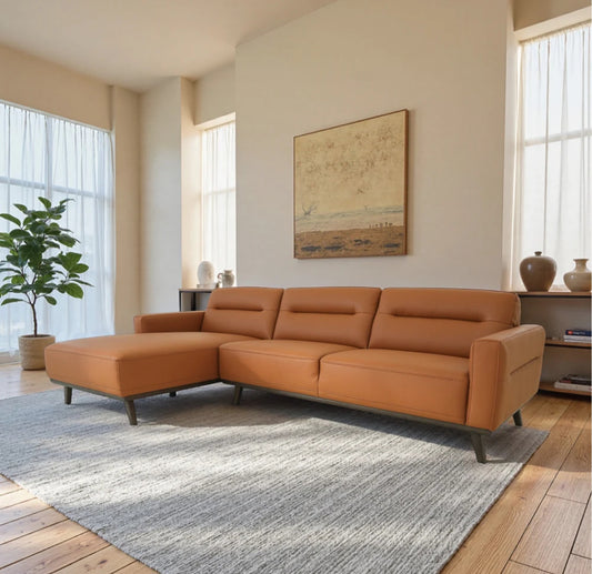 Ella 110" L-Shaped Cognac PU Leather Left Sectional