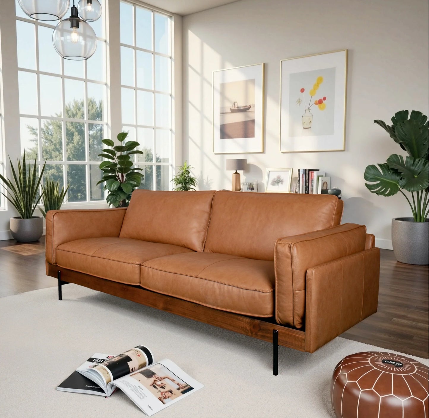 Utica Genuine Leather  Sofa with Metal Legs & Sustainable Materials