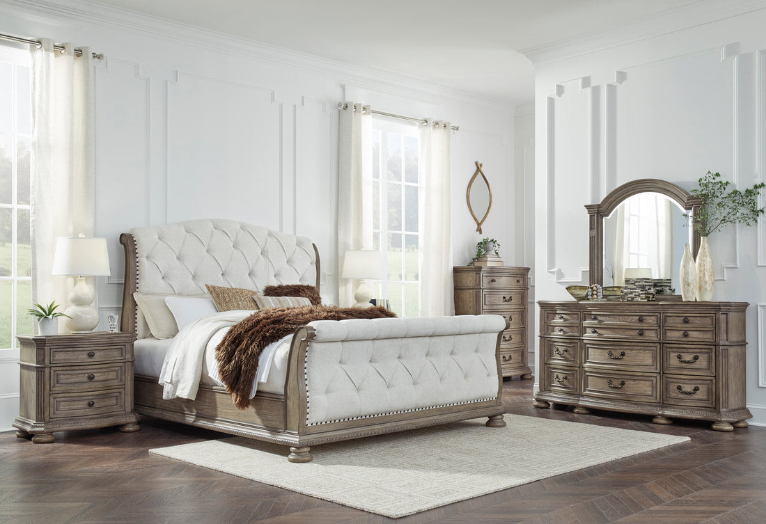 Ardenfield Light Brown Upholstered Sleigh Bedroom Set B944