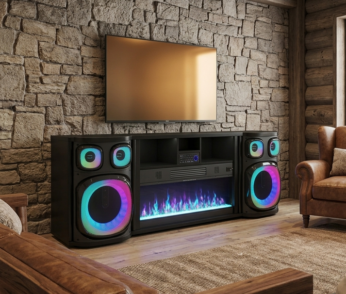 Party Black LED/BLUETOOTH SPEAKERS  Fireplace Entertainment Center