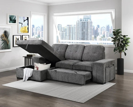 Kevin Grey Sectional With Pull-Out Bed