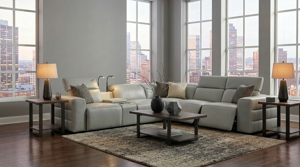 Holly Grey Italian Leather/Match POWER Reclining Corner Sectional (3 Power Recliners + 1 Console) MI-2520