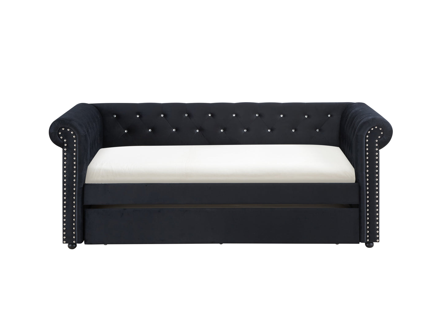 Ellie Black Velvet Twin Daybed with Trundle 5332
