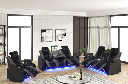 Lita Black POWER RECLINER/ HEADREST/LED 3pc Living Room Set S4225
